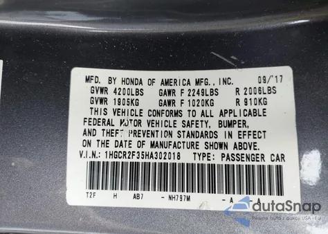 2017 Honda Accord Lx из США, поврежденный, VIN 1HGCR2F35HA302018